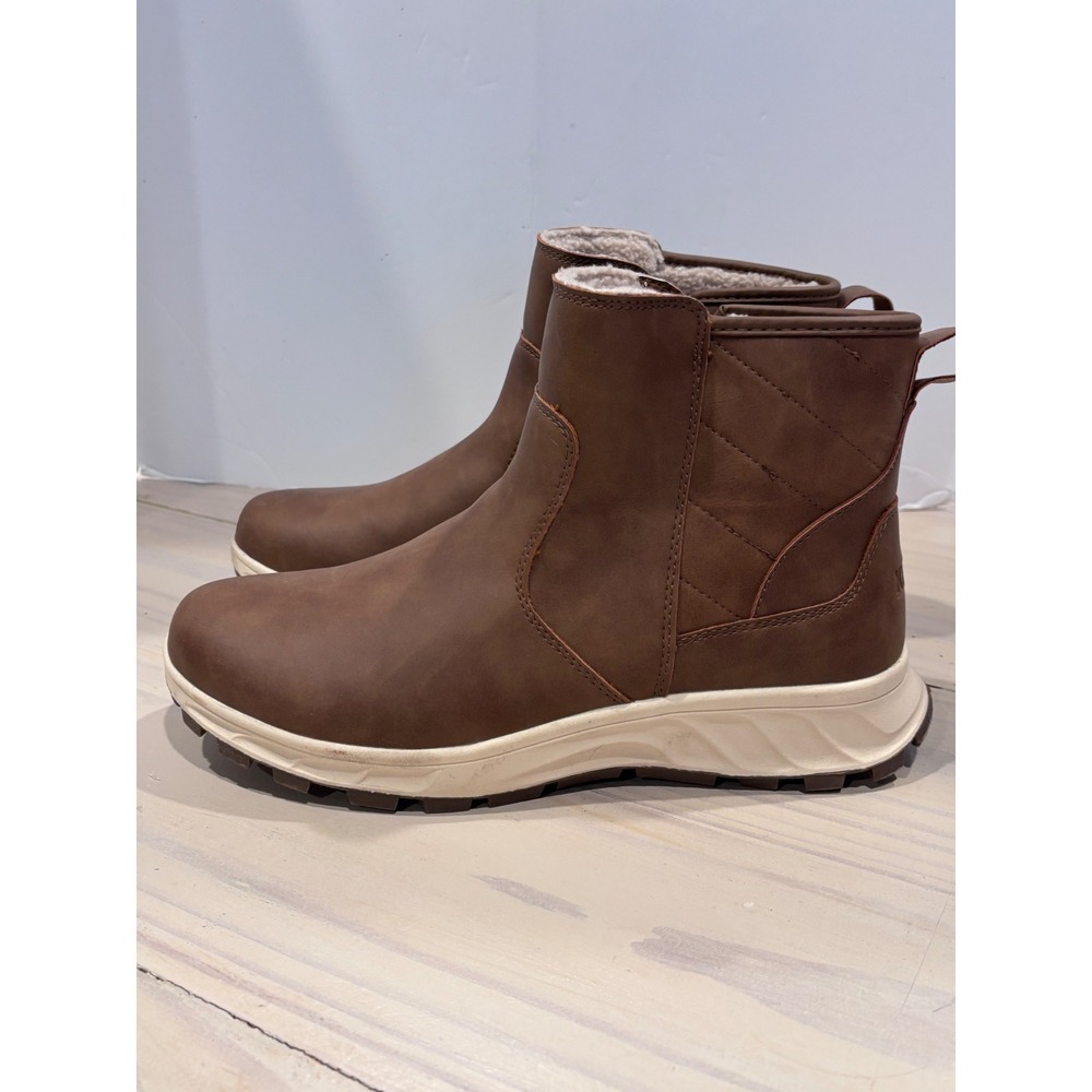 Khombu Dusk Men 11M Brown Faux Leather Fur Lined Side Zip Ankle Snow Boots